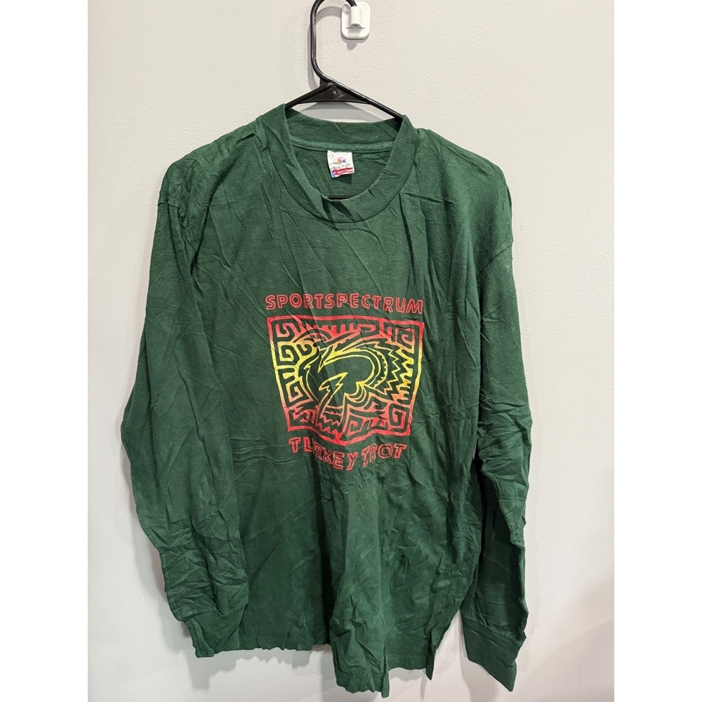 Vintage 90s Sportspectrum Turkey Trot Green Long Sleeve T Shirt Large